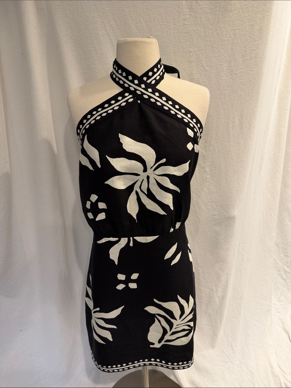 LOFT Black and White Halter Floral Dress